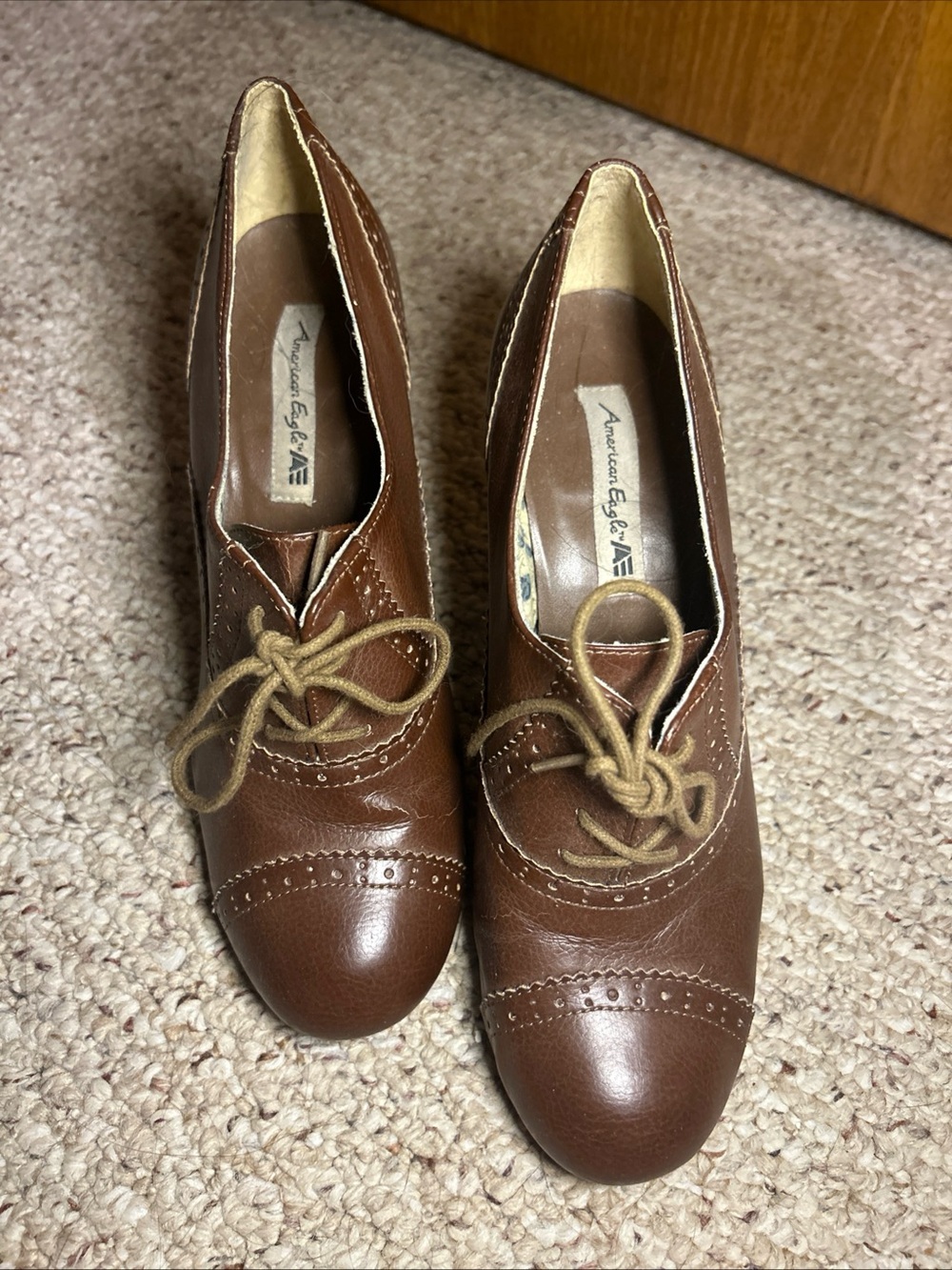 American Eagle Outfitters Brown Faux Leather Lace-Up Heels